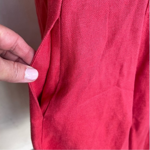 RALPH LAUREN Dress Cranberry Red 100% Linen Pockets Navy Lace-Up Zipper 10 NEW! - Picture 8 of 12